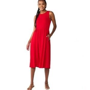 Draper James RSVP Red Dress Women's Size XL Pockets Sleeveless Stretch Knit Midi